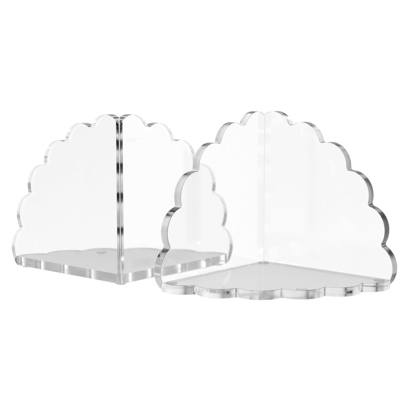 Scalloped Acrylic Bookends (Clear) – Set of 2 Decorative Non-Slip Book Holders | Modern Minimalist Bookends for Shelves, Office, and Home Décor – Durable Transparent Book Supports