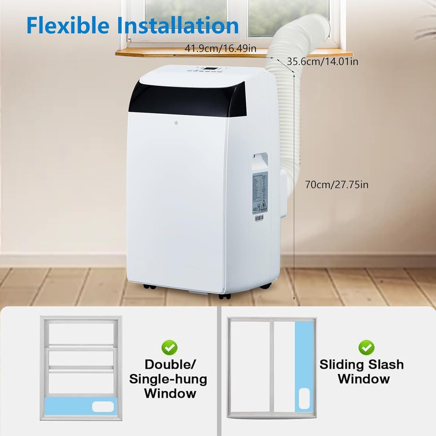 14,000 BTU Portable Air Conditioner With Dehumidifier & Fan, Cools Up to 750 Sq.Ft. Room Air Conditioner, Remote Control, Installation Kits, Auto Swing, Quiet Portable AC Units for Rooms, White Top
