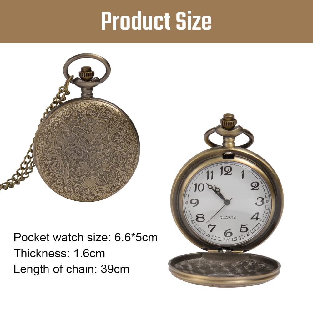 Vicloon Modern Vintage Quartz Pocket Watch with Chain, Roman Numerals - Stylish for Birthday, Anniversary, Christmas, Father's Day (Bronze)