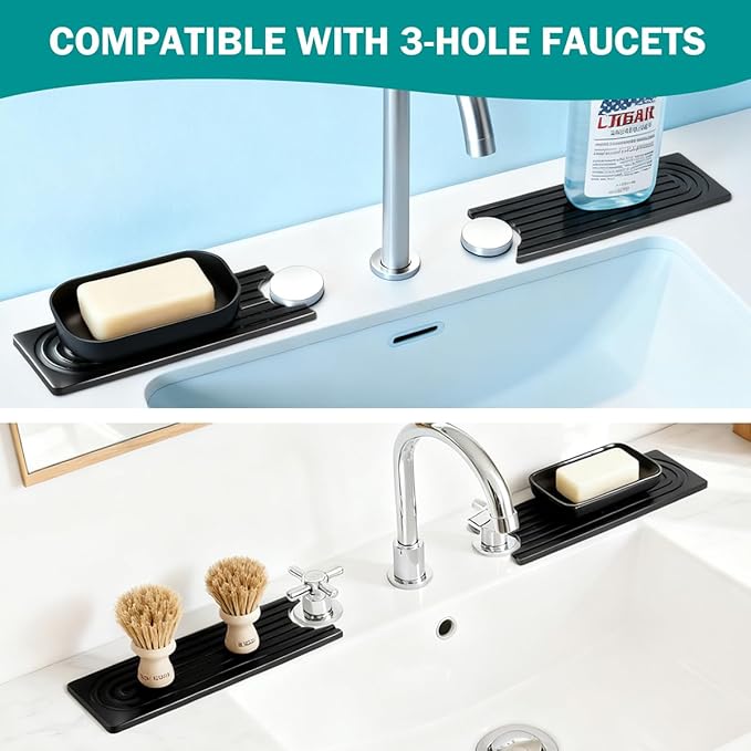 PEKER Teak Wood Faucet Mat for Kitchen Sink 23.6" – Natural Teak Sink Splash