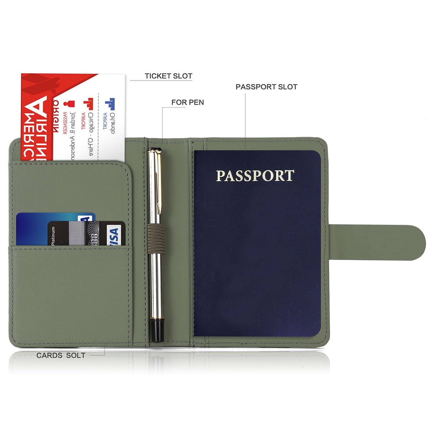Melsbrinna Premium Leather Passport Holder Covers Case, Waterproof Rfid Blocking Travel Wallet Passport Holder with Pen Holder, Cute Passport Book for Women/Men (Moss green)