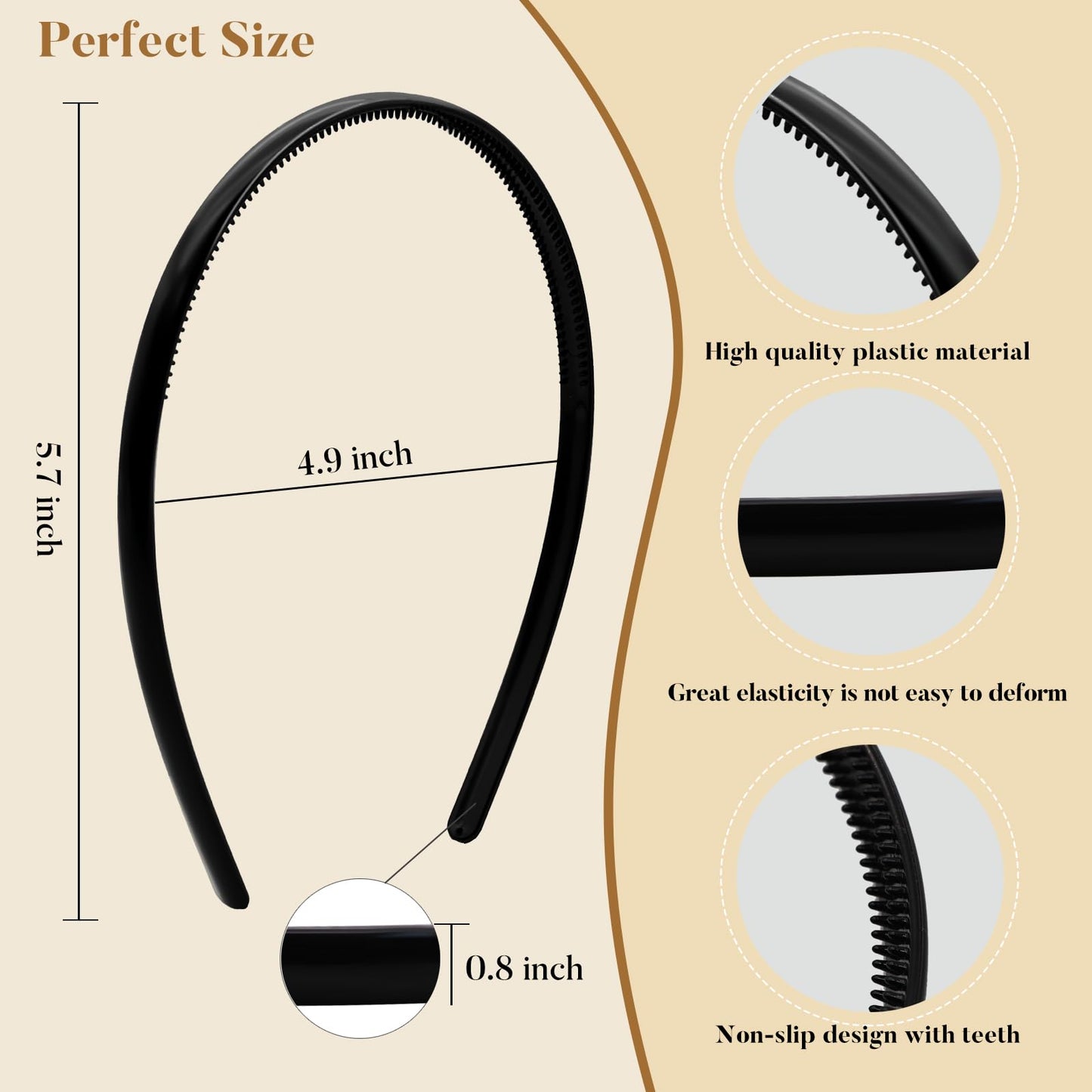 forenee Plastic Thin Skinny Headbands - Headbands for Women - Plain Headband for Girls DIY - Hair Bands Teeth Comb Headband Halloween Comb - Black