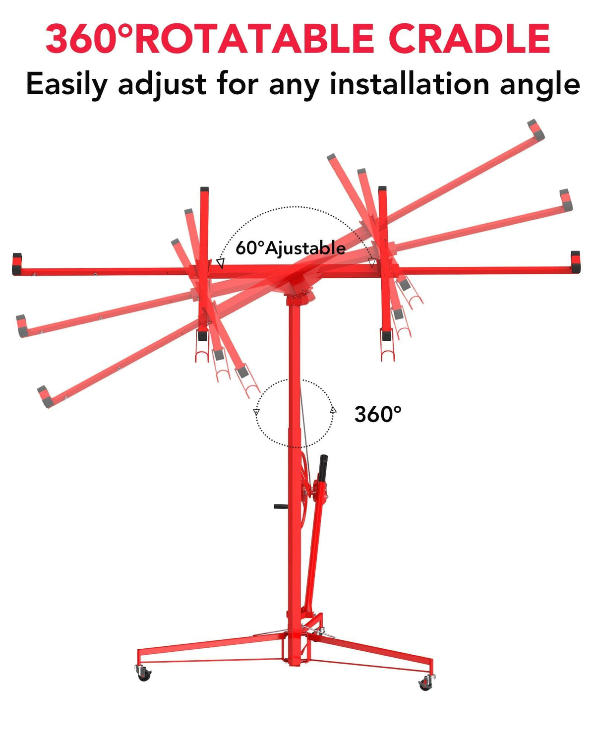GarveeTech 16 ft Drywall Lift, Sheetrock Lift Drywall Lift, 150 LBS Capacity Drywall Lift Panel Hoist with 360° Adjustable Telescopic Arm & 3 Lockable Wheels, Red
