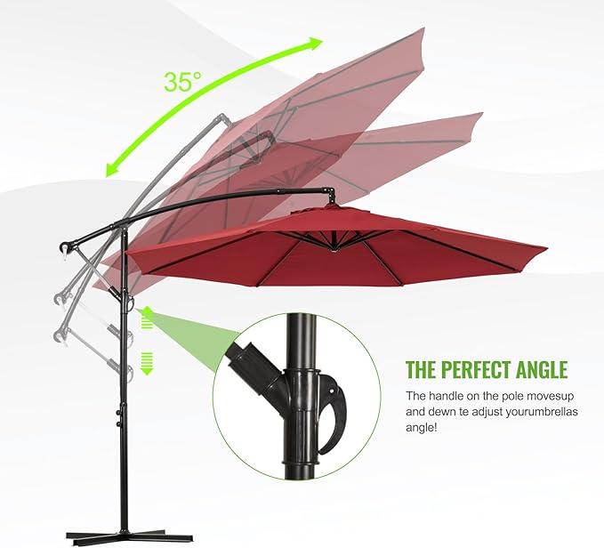 Backyard Expressions 10FT Cantilever Patio Umbrella – Outdoor Offset Hanging Umbrella with Smooth Crank, Tilt Adjustment & UV Protection – Heavy-Duty Steel Frame (Base Not Included)