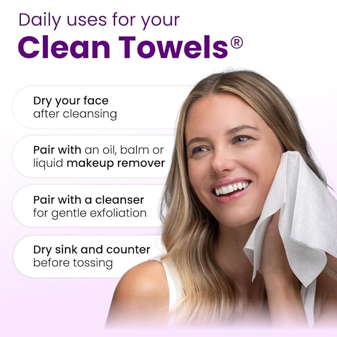 Clean Skin Club Healthy Aging Clean Towels® XL, Travel Pack, Smooths Fine Lines