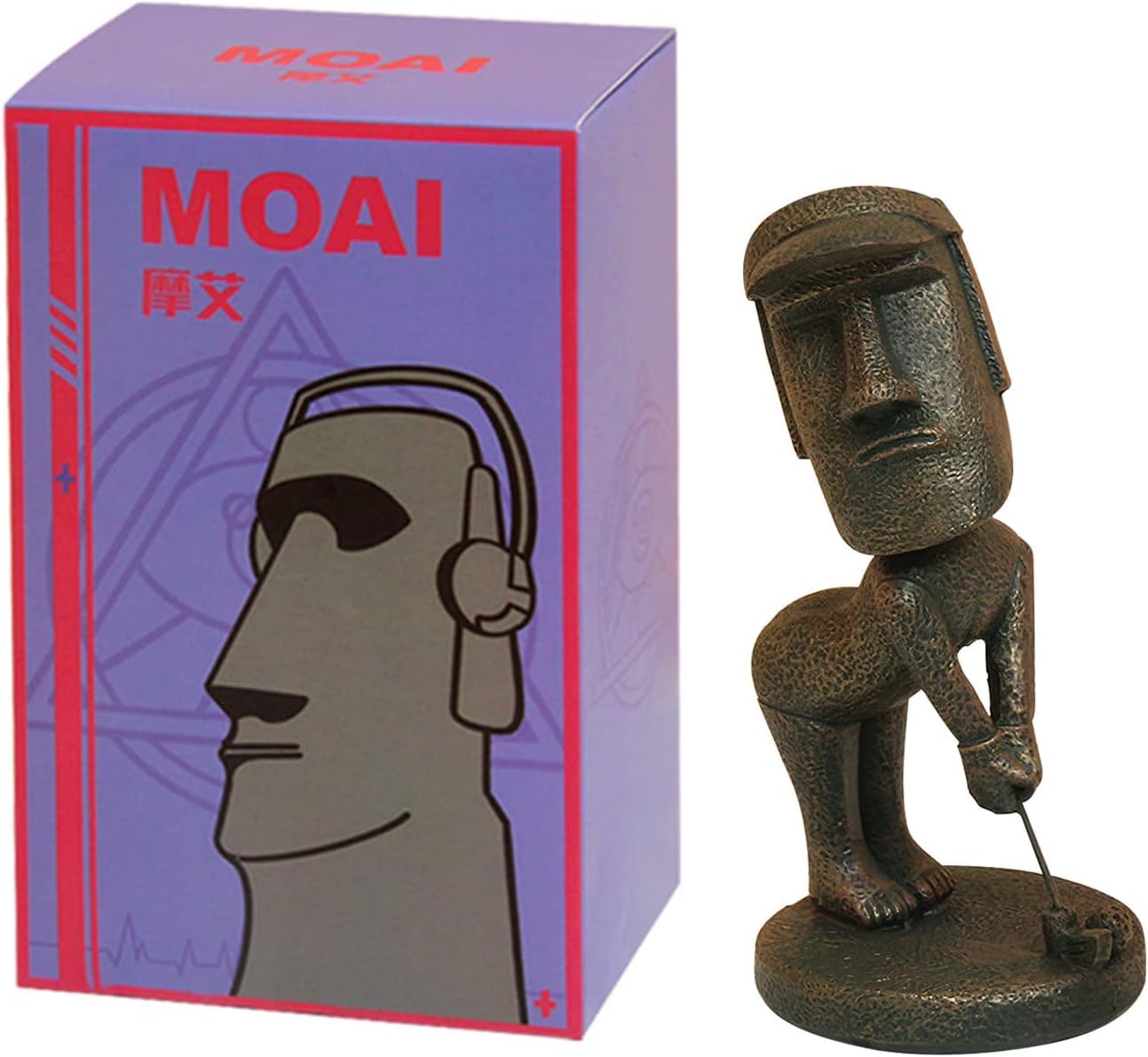 DUPOCHU Moai Statue Decor 6-Inch Easter Island Ornament, Resin Stone Sculpture for Home Shelf Accents, Antique Desktop Decoration Accessories for Office Shelf (Play Golf)