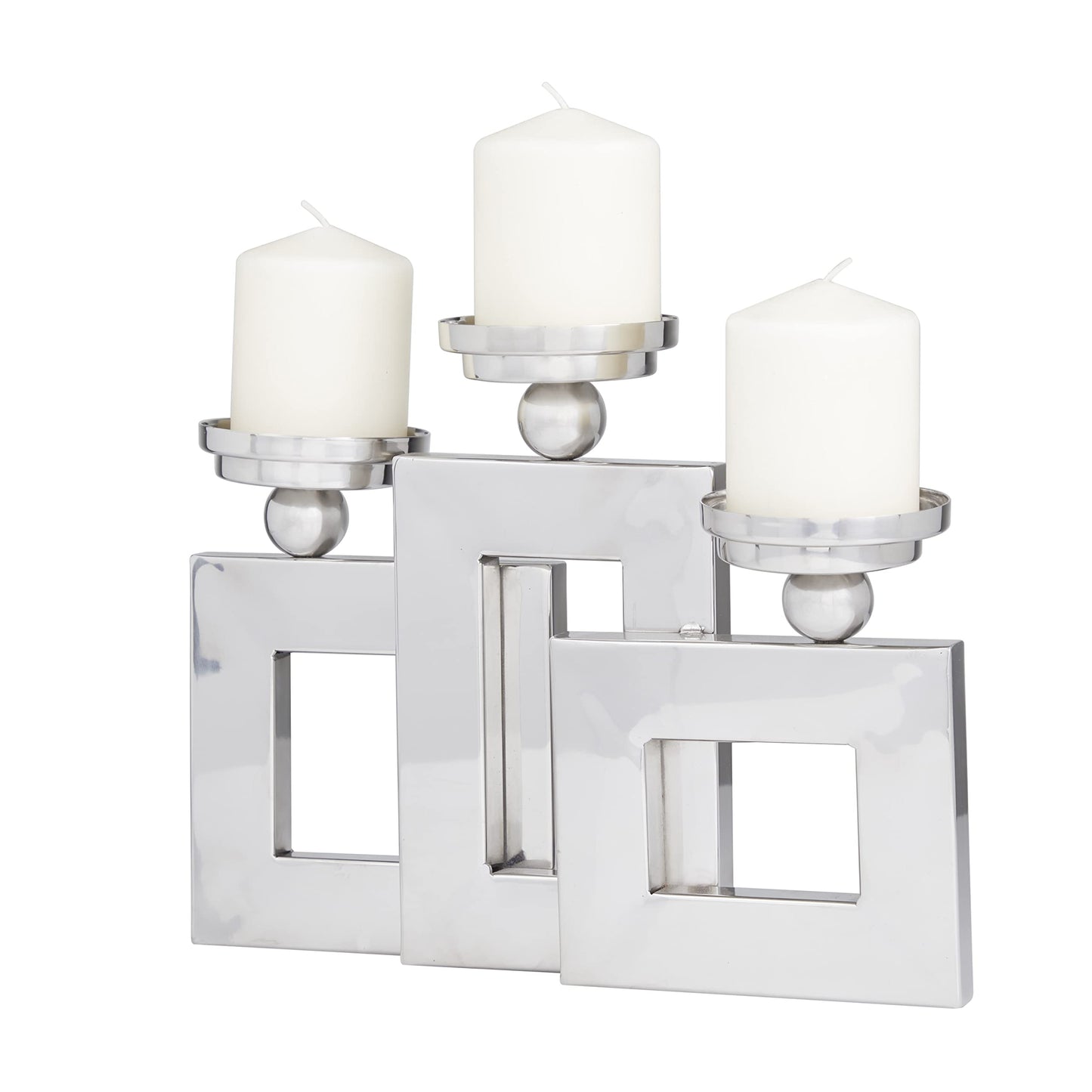 Deco 79 Stainless Steel Metal Decorative Candle Holder Pillar 3 Plate Candle Stand, Candlestick Holder 14" x 6" x 11", Silver