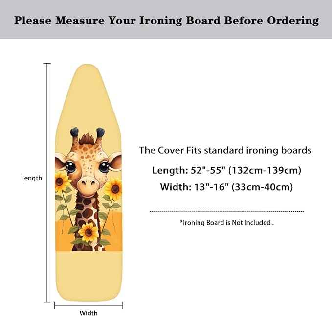 Sunflower Giraffe Ironing Board Cover and Pad 15 x 54 Non-Slip Thick Ironing
