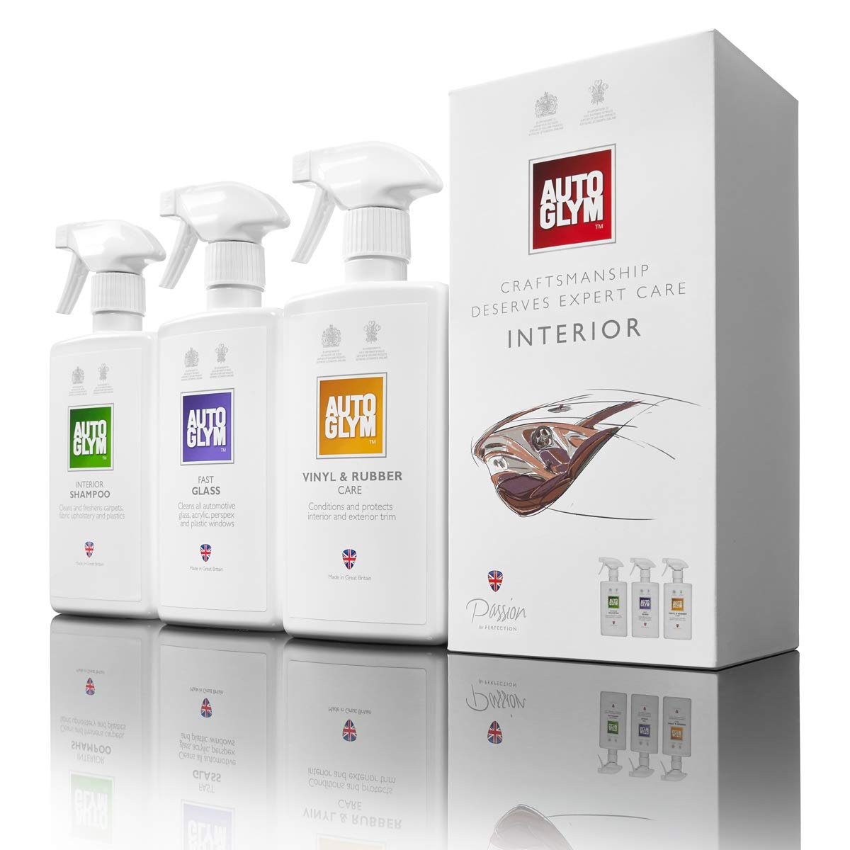 Autoglym The Collection - Perfect Interiors -- The Ideal Car Cleaning Kit That Includes Interior Shampoo, Fast Glass, and Vinyl & Rubber Care and AF500 Autofresh, 500ml,Transparent