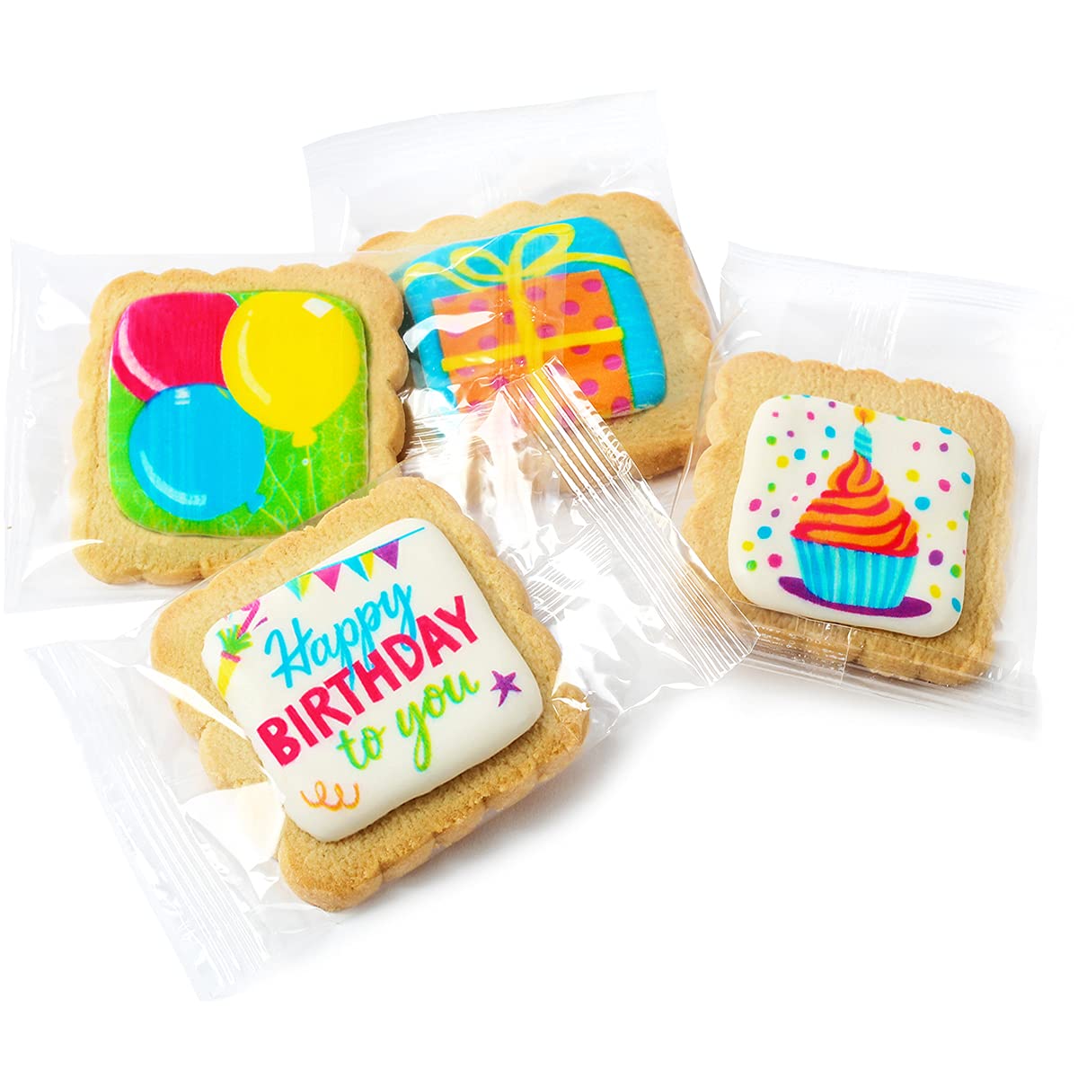 Happy Birthday Cookies 4 PACK Gift Basket for Kids Men Women | Decorated Sugar Cookie Gift Box | Individually Wrapped Party Favors Nut Free (Birthday, Standard Box)