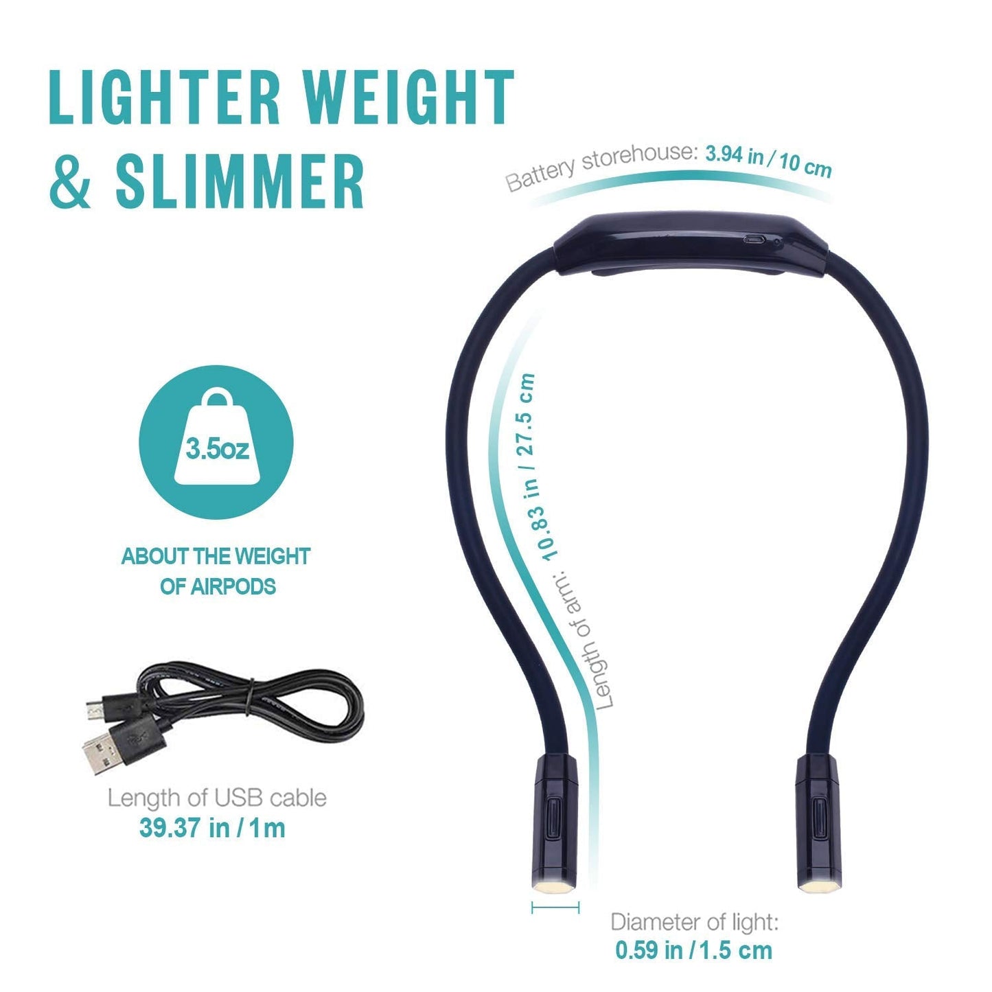 Vekkia Lightweight Neck Reading Light - 3 Colors, 9 Brightness Levels. Rechargeable & Hand - Free. for Reading in Bed, Knitting, Crocheting, Sewing & Crafts, with Long - Lasting and Portable Design