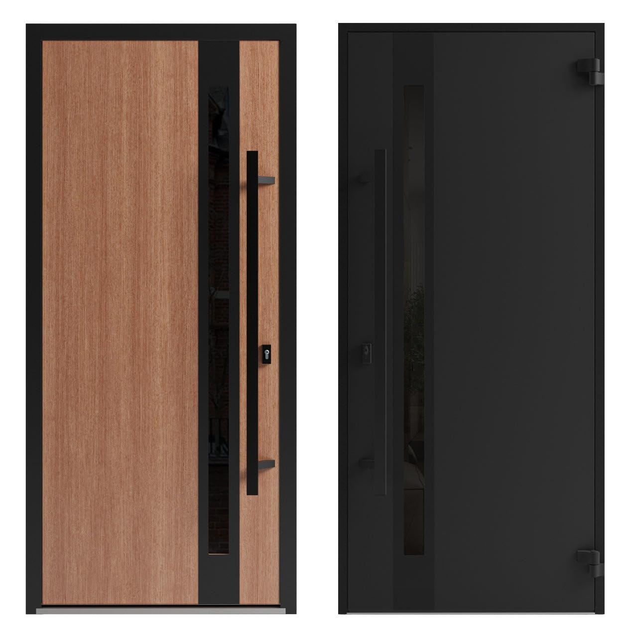 VDOMDOORS Front Exterior Prehung Steel Door/Ronex 1033 Teak/Side and Top Exterior Window Sidelite/Entry Metal Modern Painted W36+14" x H80+16" Right Hand Inswing