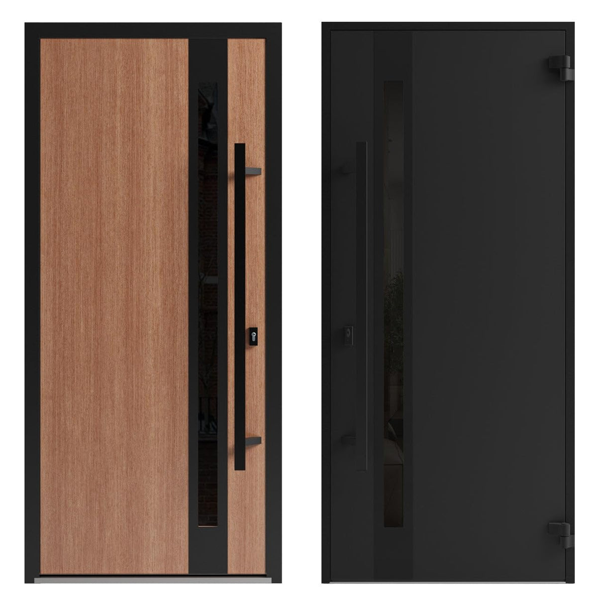VDOMDOORS Front Exterior Prehung Steel Door/Ronex 1033 Teak / 2 Side and Top Exterior Window Sidelite/Entry Metal Modern Painted W16+36+16" x H80+16" Right Hand Inswing