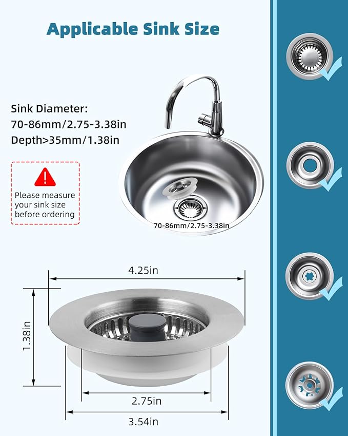 Hygie Rinse All Metal Sink Drain Strainer