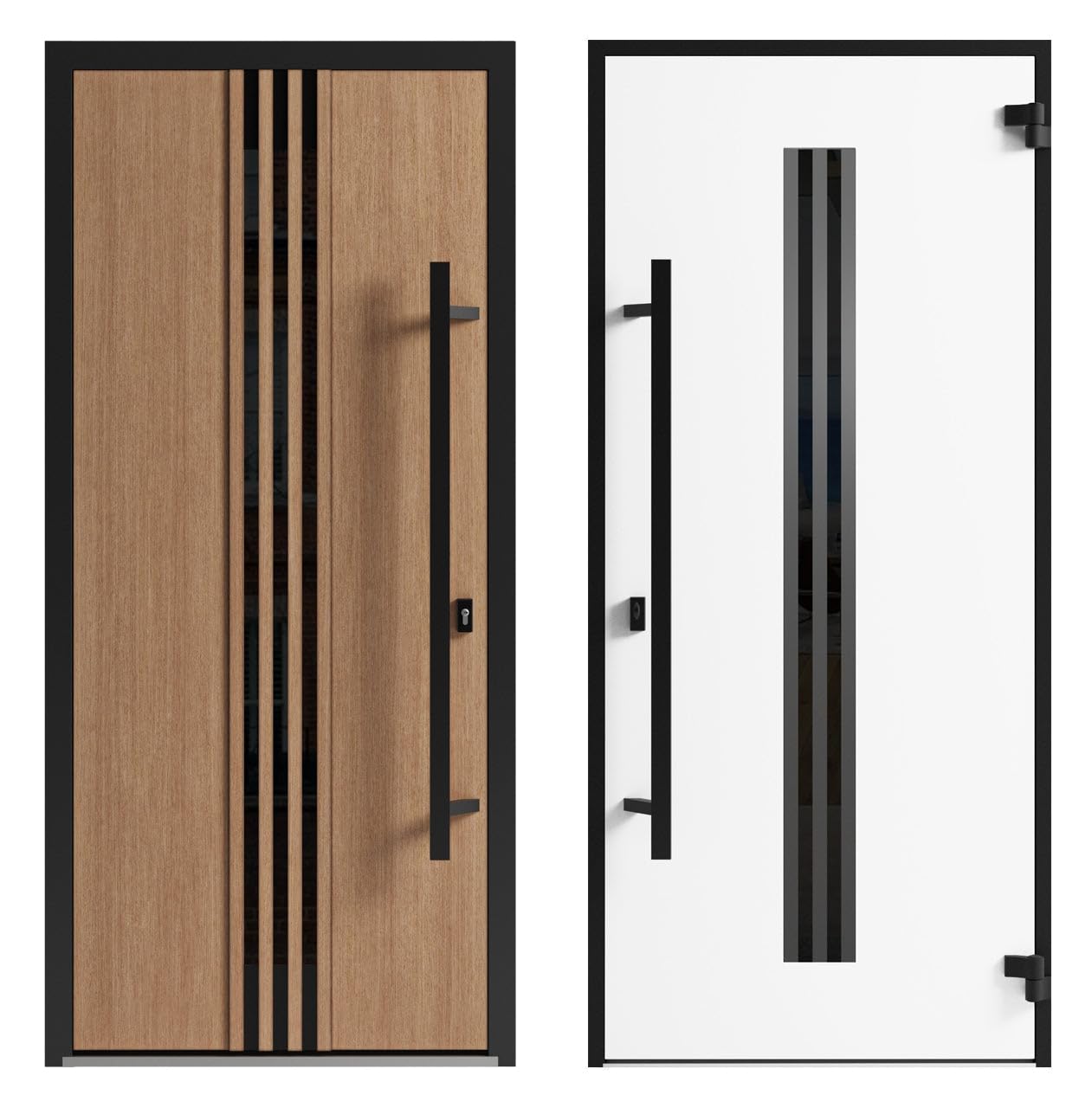 VDOMDOORS Front Exterior Prehung Steel Door/Ronex 1055 Teak/Side Exterior Window Sidelite/Entry Metal Modern Painted W36+16" x H80 Left Hand Inswing