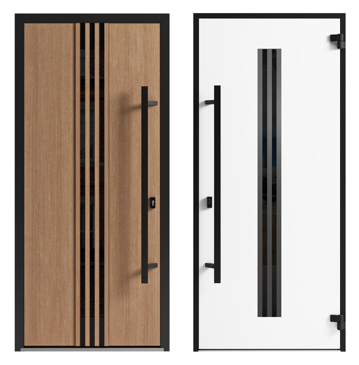 VDOMDOORS Front Exterior Prehung Steel Door/Ronex 1055 Teak/Side and Top Exterior Window Sidelite/Entry Metal Modern Painted W36+12" x H80+16" Right Hand Inswing