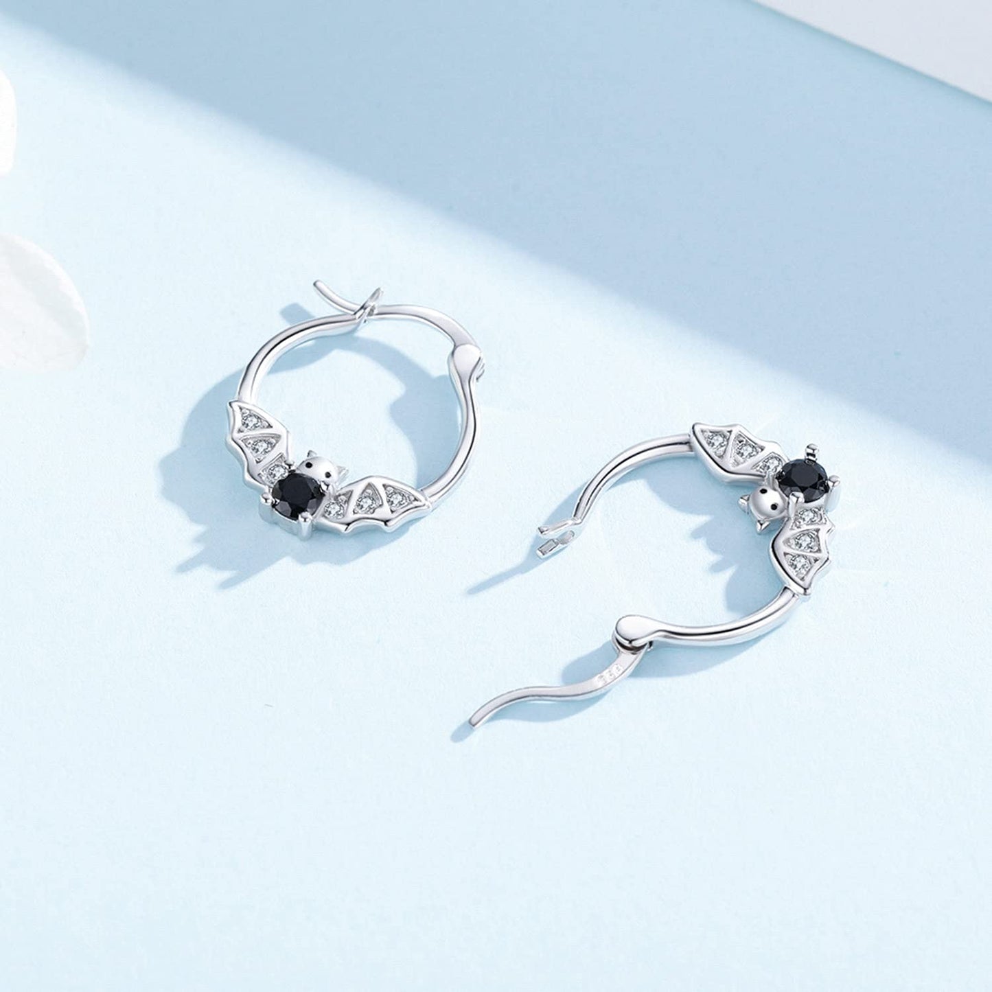 Bat Earrings 925 Sterling Silver Hypoallergenic Small Animal Huggie Hoop Earrings for Sensitive Ears Gothic Bat Jewelry Halloween Gifts for Women