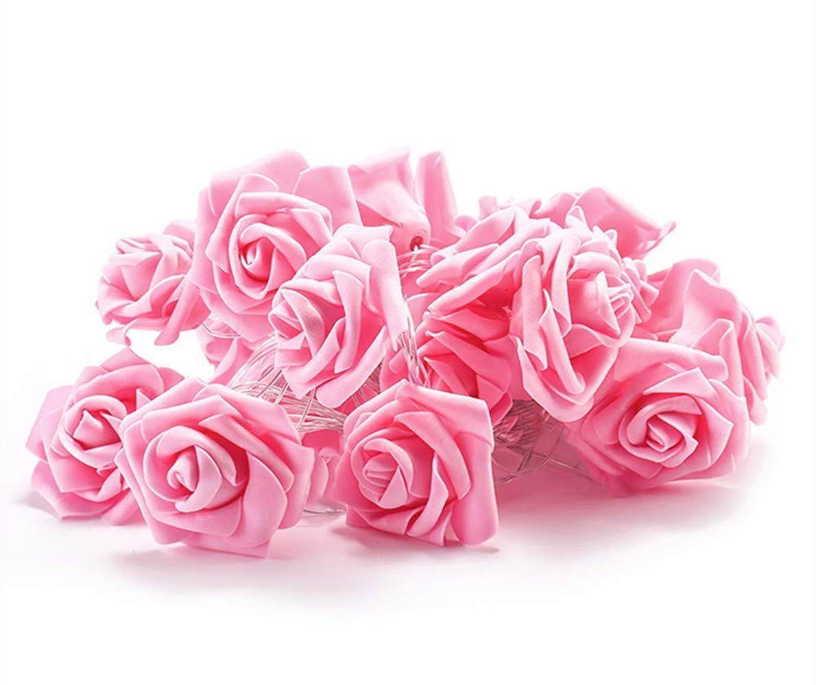 Fantasee LED Pink Rose Flower String Lights Battery Operated for Wedding Home Party Birthday Festival Indoor Outdoor Decorations Large Rose Flower Diameter 6cm (6.6ft 20LED, Pink Rose Warm Lights)