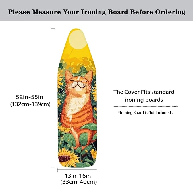 Ironing Board Cover, Cat Sunflower 15x54 Inch Standard Ironing Board Cover