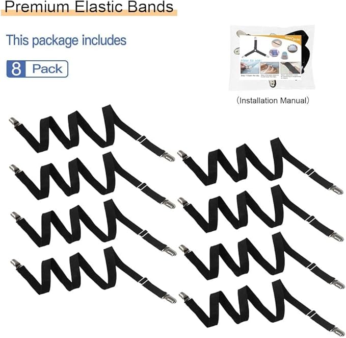 8Pcs Adjustable Bed Sheet Straps Clips, Elastic Mattress Sheet Fasteners Holder