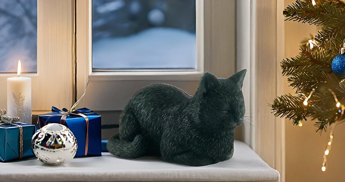JFSM INC. 3.5" Black Cat Sleeping Figurine - Gifts for Cat Lovers, Holiday Stocking Stuffer, Cat Lover Gifts, Cat Decor for Cat Lovers, Pet Bereavement and Home Office Decor