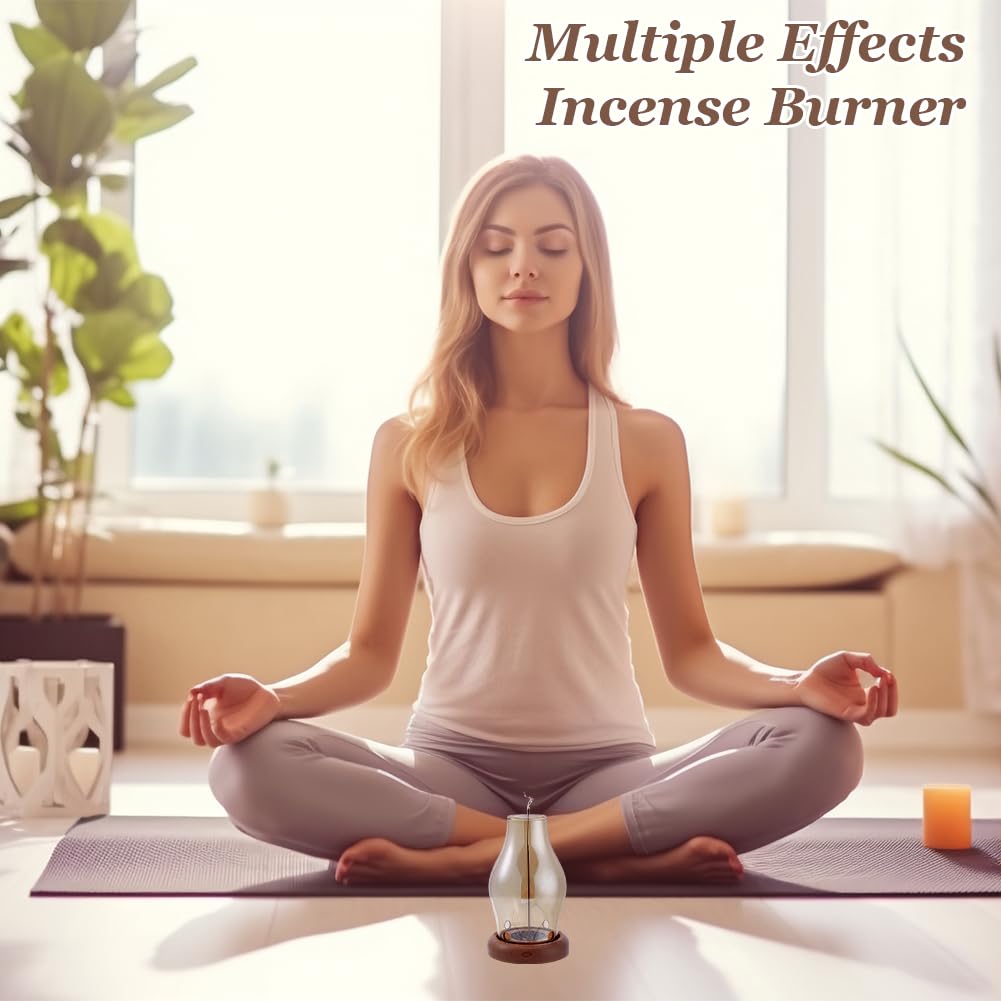 FINGERINSPIRE 1 Set Wood Glass Lotus Candle Holder 2Pcs Lotus Incense Holders 1Pc Gourd Incense Burner Meditation with 3Pcs Ash Brush Votive Stand with 1Pc Hurricane Candle Holder Brown Zen Style