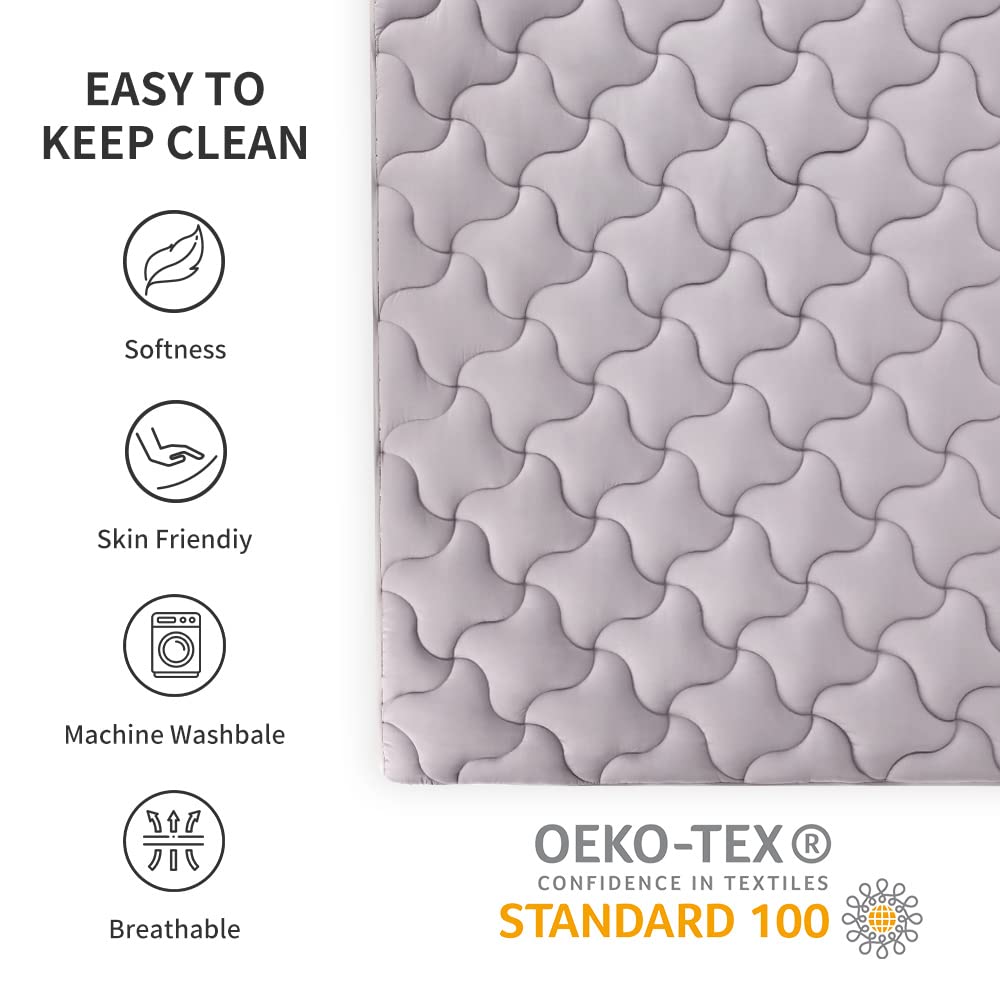 SLEEP ZONE Mattress Topper Twin, Cooling Mattress Pad, Quilted Fitted Mattress Cover, Machine Washable Mattress Protector, Soft Fluffy Down Alternative, Deep Pocket 8~21 inch (Grey, Twin)