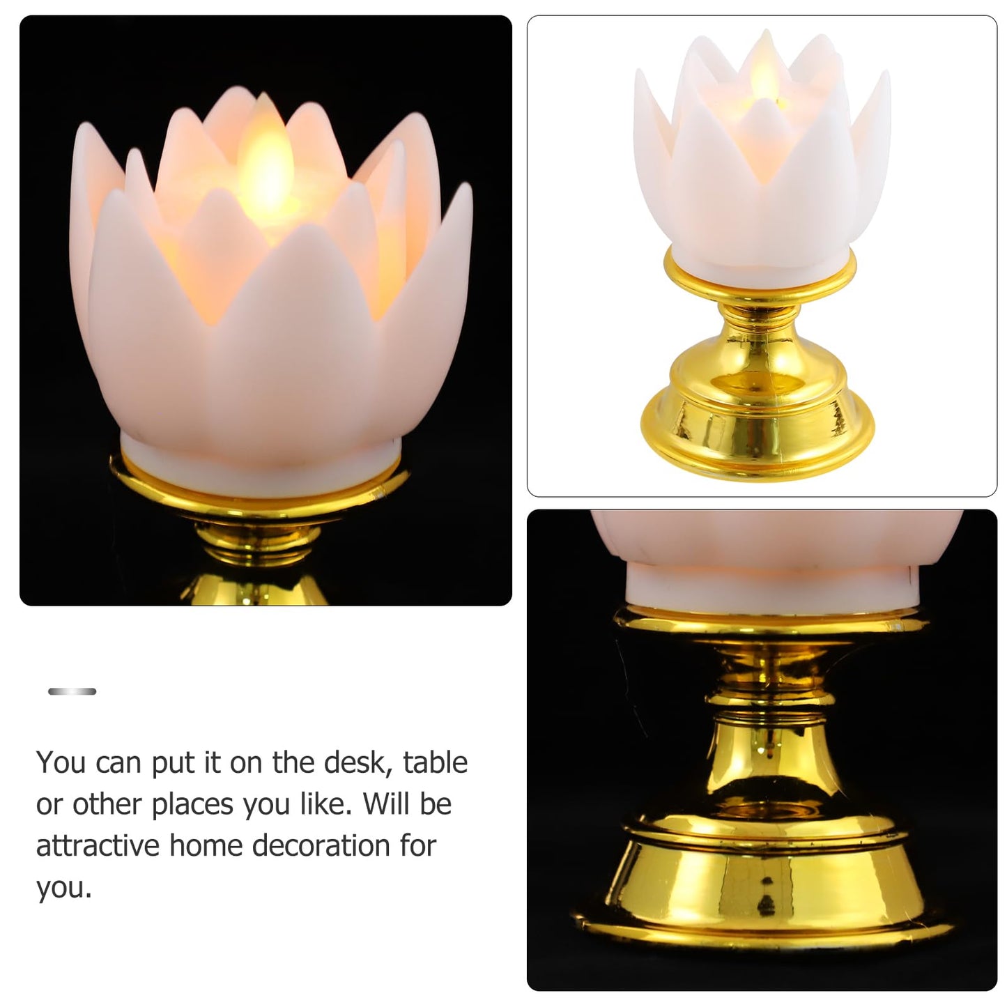 Garneck 2 PCS LED Lotus Buddhist Lights - Buddhist Supplies Altar Lamp - Pure White Buddhist LED Fake Oil Light - Vintage LED Candles Buddha Occasions