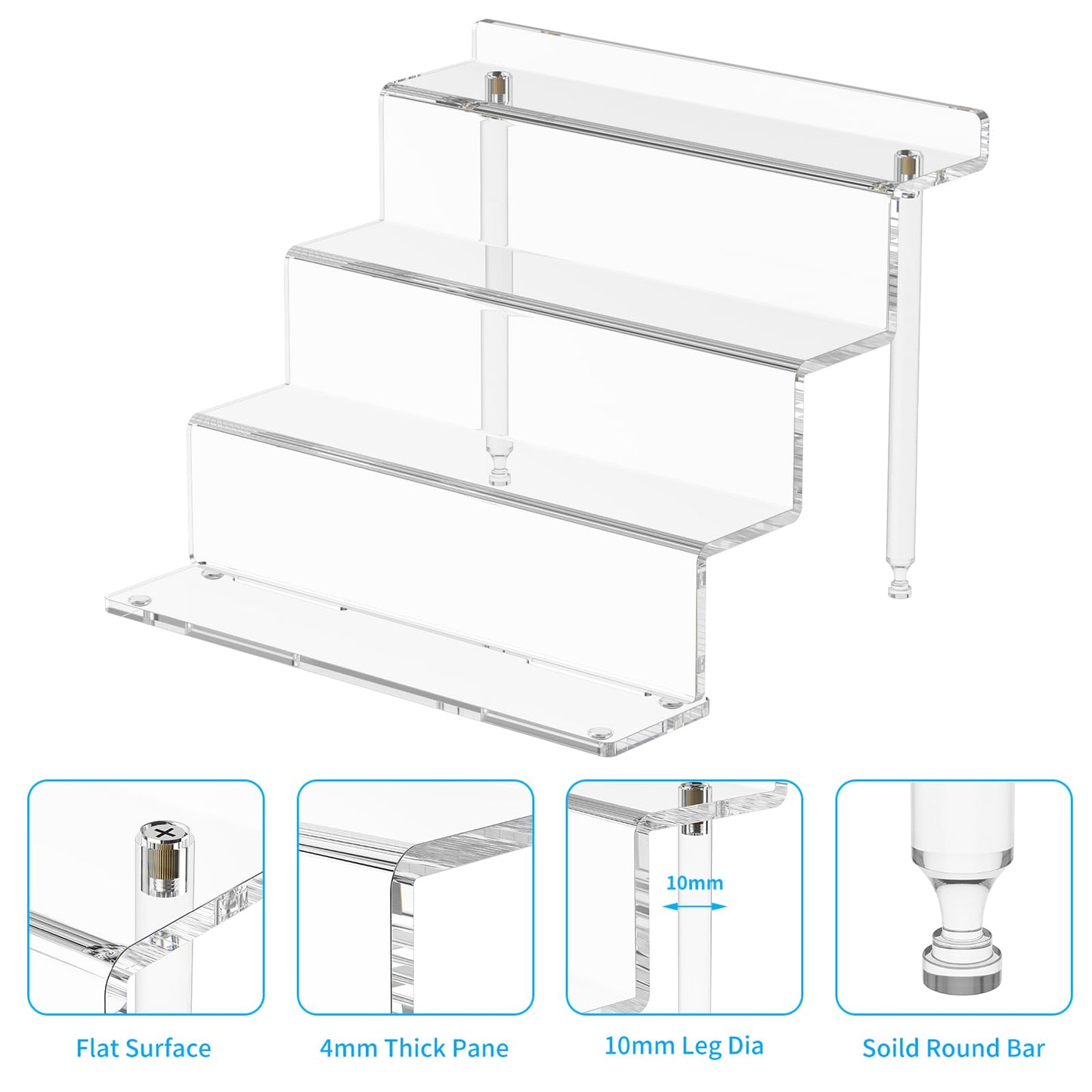 NIUBEE Acrylic Riser Display Shelf, Clear Display Stand for Amiibo Funko POP Figures,4 Tier Cupcakes Stand Perfume Organizer and Storage (9 Inch Small)