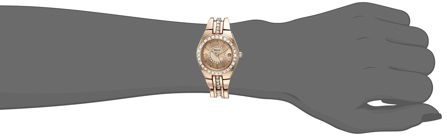 RELIC by Fossil Women's Queen's Court Three-Hand Date Rose Gold Stainless Steel Bracelet Dress Watch (Model: ZR12163)