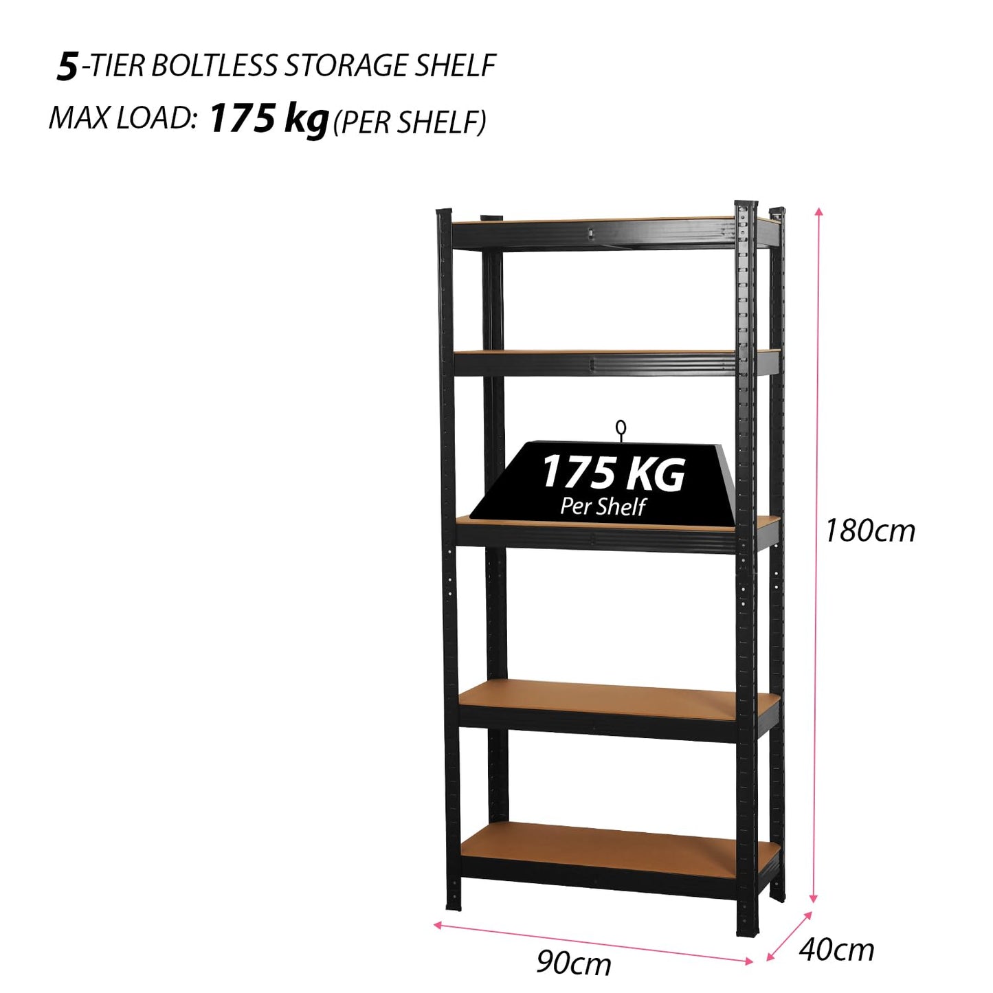 shine planet 5 Tier Garage Shelves Metal Storage Shelves, Heavy Duty Shed Storage Racking for Warehouse Workshop Office(Black,90x40x180cm)