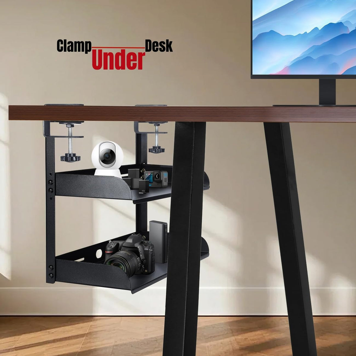 CanKing Desk Clamp Shelf 15 Inch 2 Tier Adjustable Storage Rack