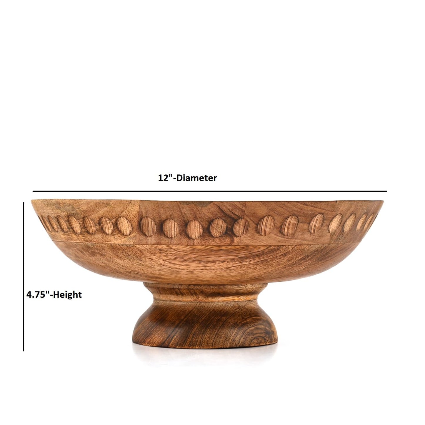 Mahasu Fruit Bowl Mango Wood Elevated Decorative Serving Bowl | Natural Wooden Centerpiece for Kitchen & Dining (12" x 12" x 4.75")