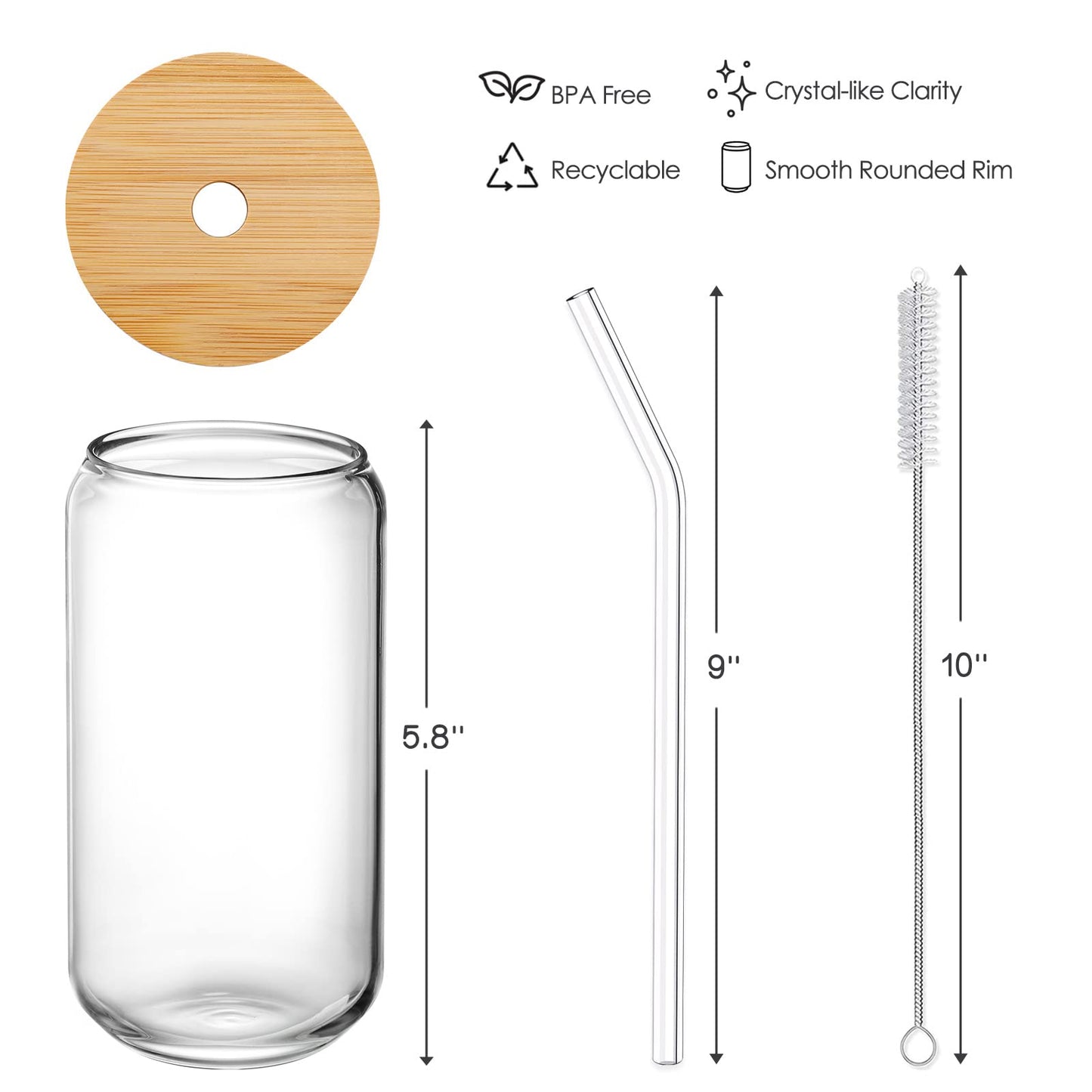 2 Pack Glass Cups with Bamboo Lids and Straws 16 oz, Gifts for Women, Drinking glasses set, Iced Coffee, Tea Cup, Cute Aesthetics Tumbler Cup, Mothers Day, Birthday Gifts for Her Mom