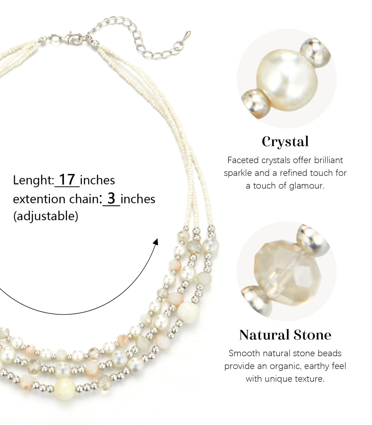 Noessla Beaded Statement Necklaces for Women Layered Chunky Bead Necklace Fashion Costume Jewelry Gifts for Mom(Beige)