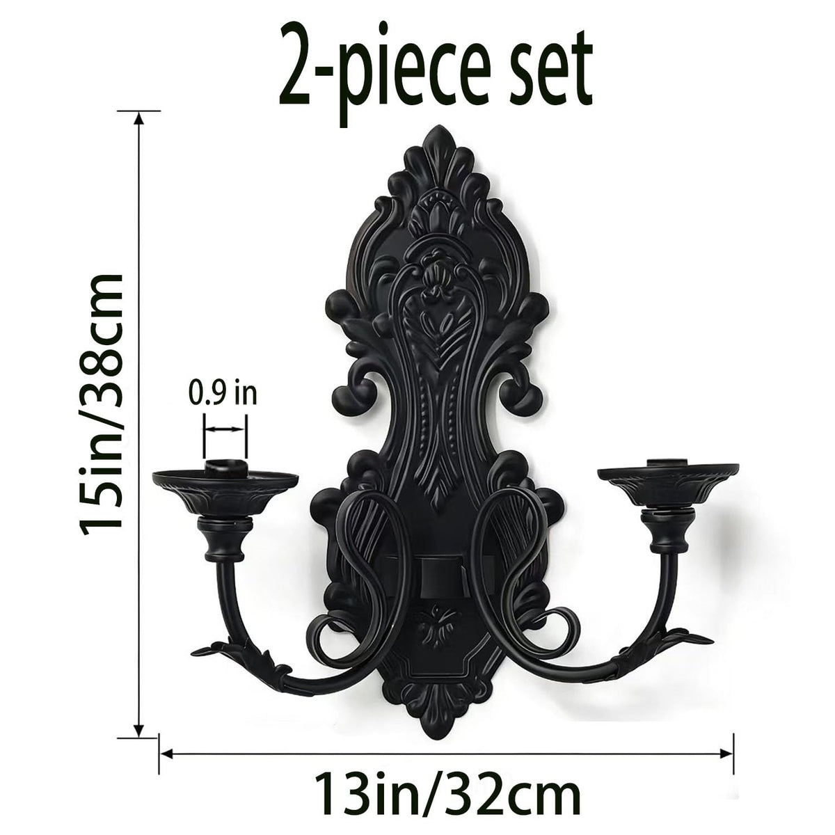 Black Metal Candle Holder Gothic Wall Decor Style Candle Sconces Set of 2, for Taper & Pillar Candle(not Contain Candles)