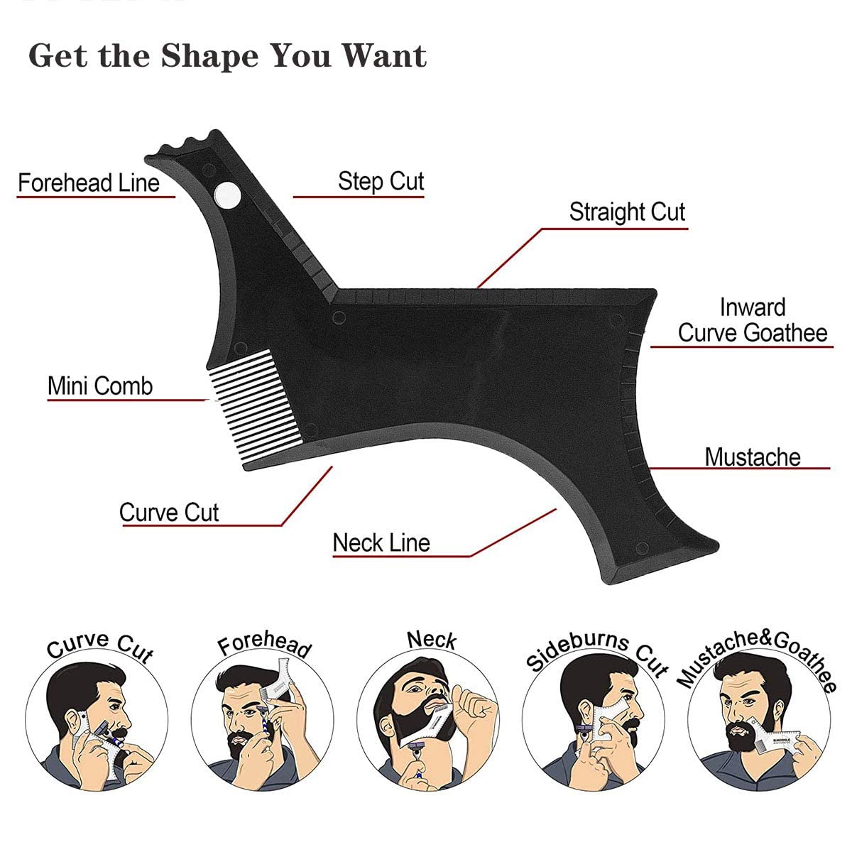 Beard Shaper, Beard Shaping Tools, Include Beard Template Guide, Professional Straight Edge Razor, 10 Count of Double Edge Blade, Barber Pencil, Beard Comb, 2 Stainless Steel Scissors, CUKBLESS