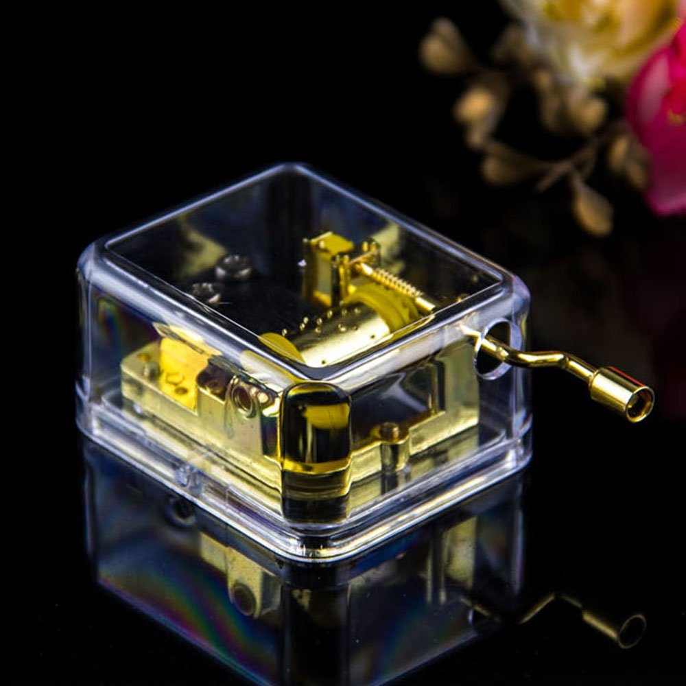 Pursuestar Acrylic Hand Crank Music Box Play Amazing Grace, Clear Gold Musical Box for Mom/Dad/Daughter/Son - Unique Best Gifts for Catholic and Christian Baptism, First Communion or Confirmation