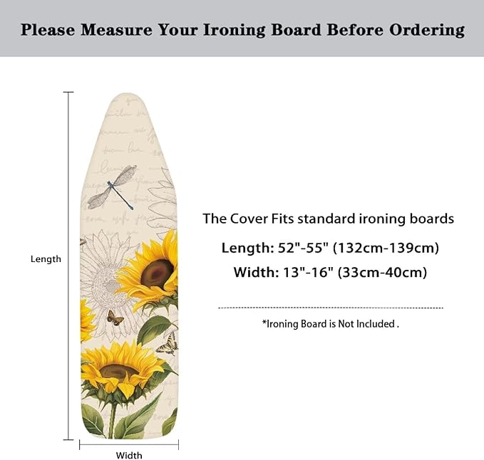 Sunflower Ironing Board Cover and Pad, Dragonfly Iron Board Cover Non-Slip