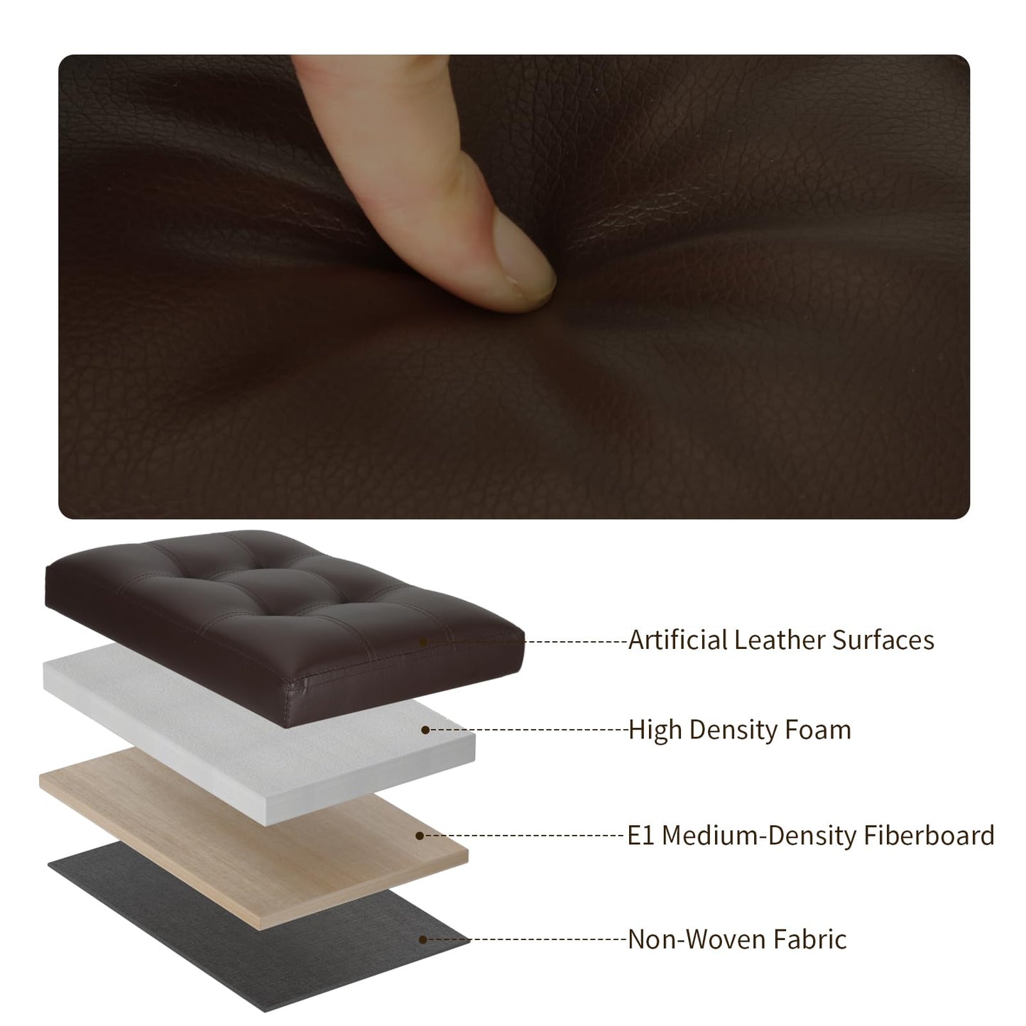 BelugaHelper Storage Ottoman Foot Rest Stool, Foldable Leather Footstool Storage Bench with Thicker Foam Padded Seat. Foot Rest Under Desk for Living Room Bedroom 350 lbs, 17x13x13 in, Brown