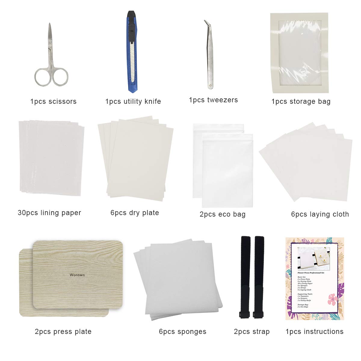 Worown Professional Flower Press Kit, 6 x 8 inch 6 Layer Nature Press Kit Including Instructions