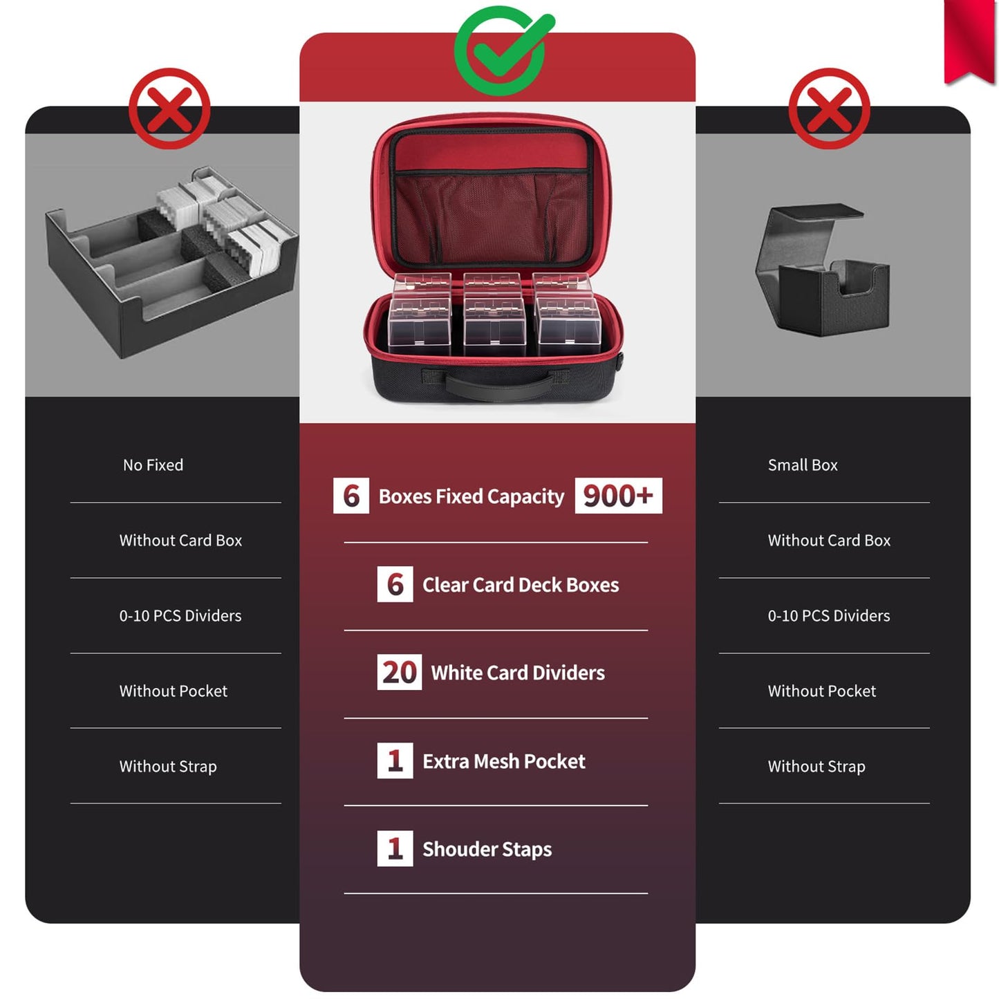 NIFUYOP Trading Card Storage Box with Carrying Case, 6 Clear Commander Deck Box Hold 540+ Double Sleeved Cards, Travel Card Organizer with 12 Dividers for MTG, TCG, YuGiOh, Sports, Magic Cards