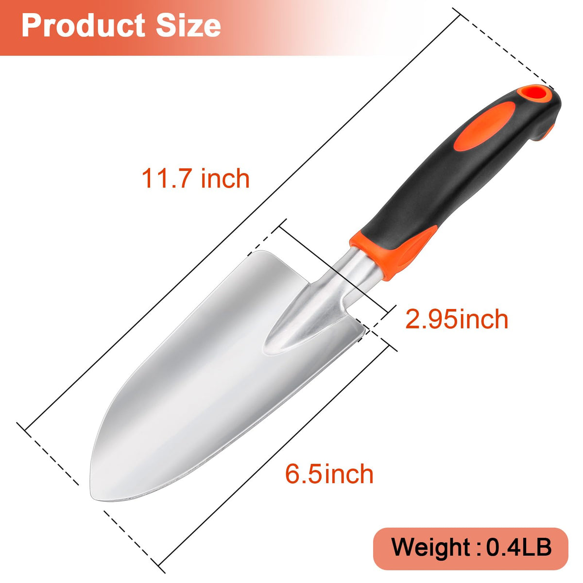 Garden Shovel Garden Hand Trowel, Heavy Duty Hand Shovel with Ergonomic Handle, Small Gardening Tools for Digging, Rust Resistant Gardening Spade Trowel Tools, Orange