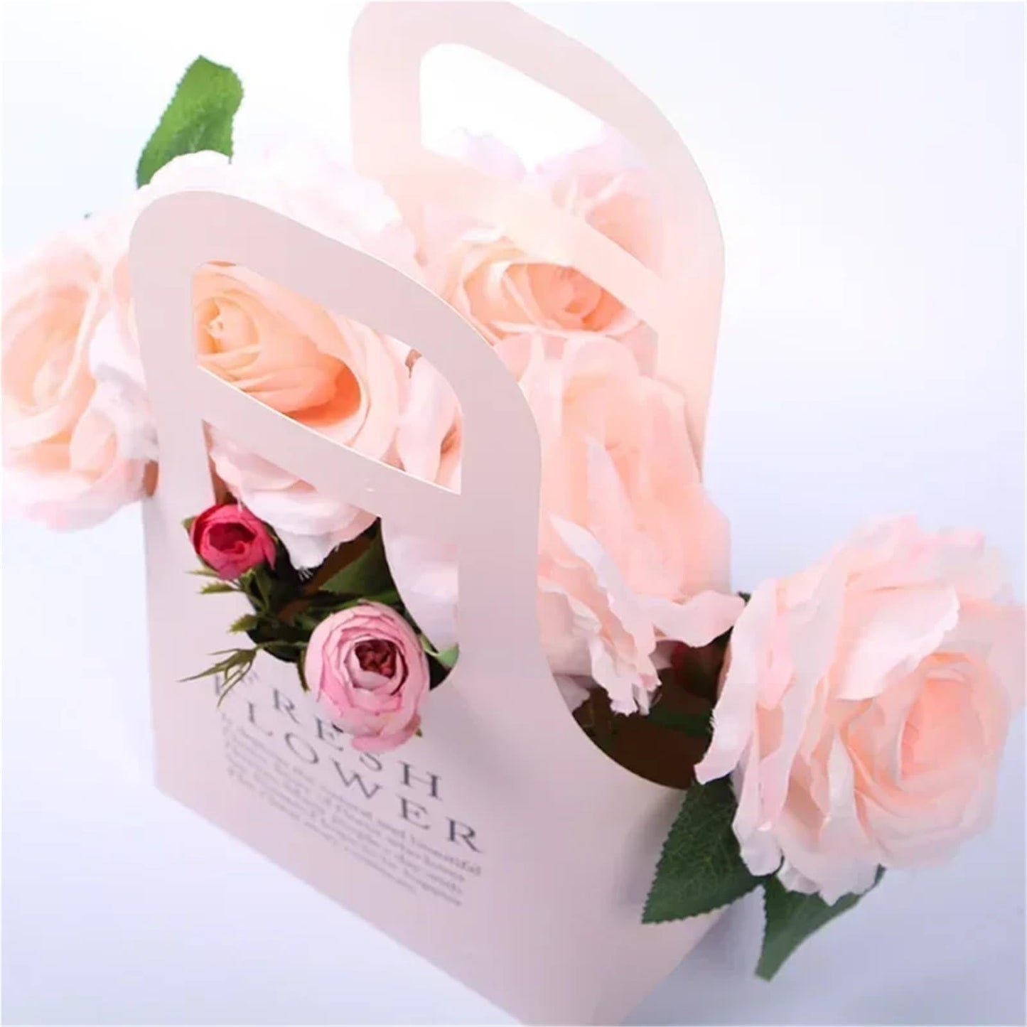 Nikeg Kraft Paper Flower Gift Bags 10Pcs Packaging Flower Boxs Rose Wrapping Handheld Waterproof Kraft Paper Bag Arrangement Valentine'S Day Wedding Decoration Gift(PINK,L 22 x10 x40cm)