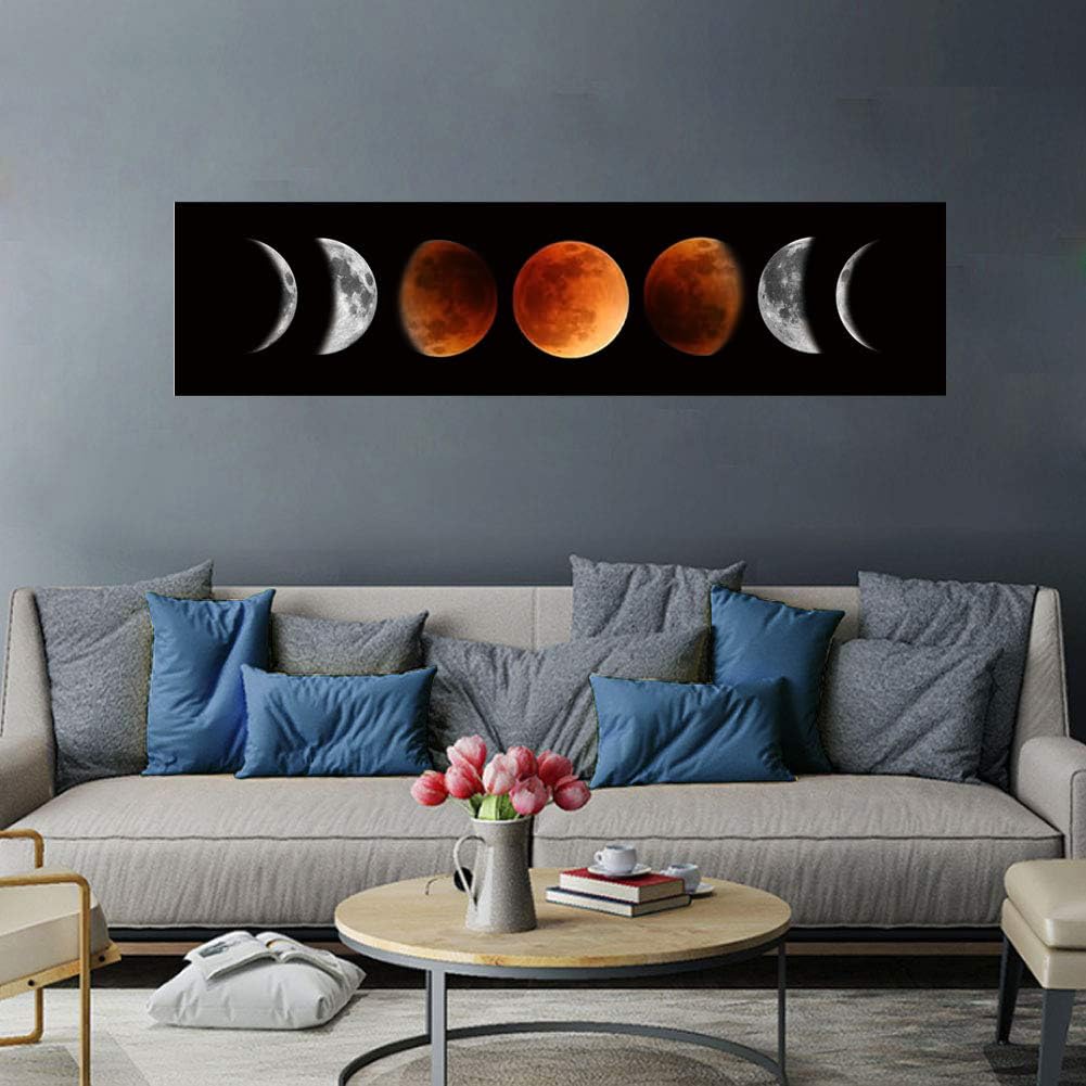 Ohhvvow Moon Phase Wall Art Painting, 47L x 11.8W Black and Tawny Modern Abstract Canvas Wall Art Painting for Living Room Bedroom Decor, Contemporary Artwork for Home Office, Unframed