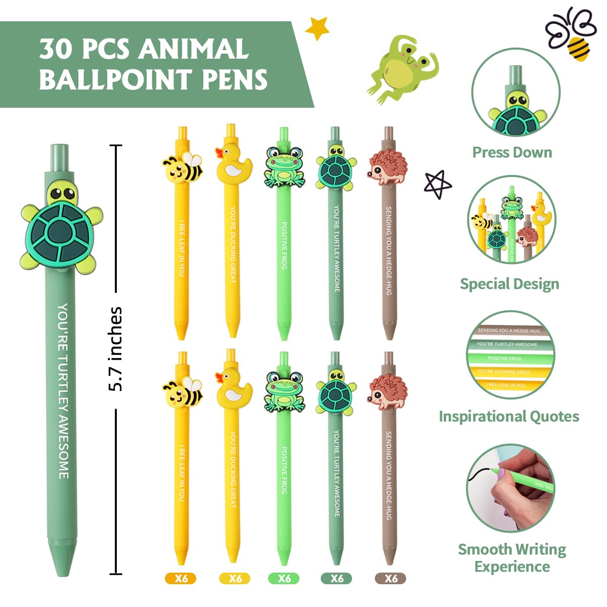 BHHQHH 30 Sets Employee Appreciation Gifts Bulk Funny Animal Thank You Ballpoint Pens with Motivational Cards Inspirational Gifts for Coworkers Teacher Team Staff