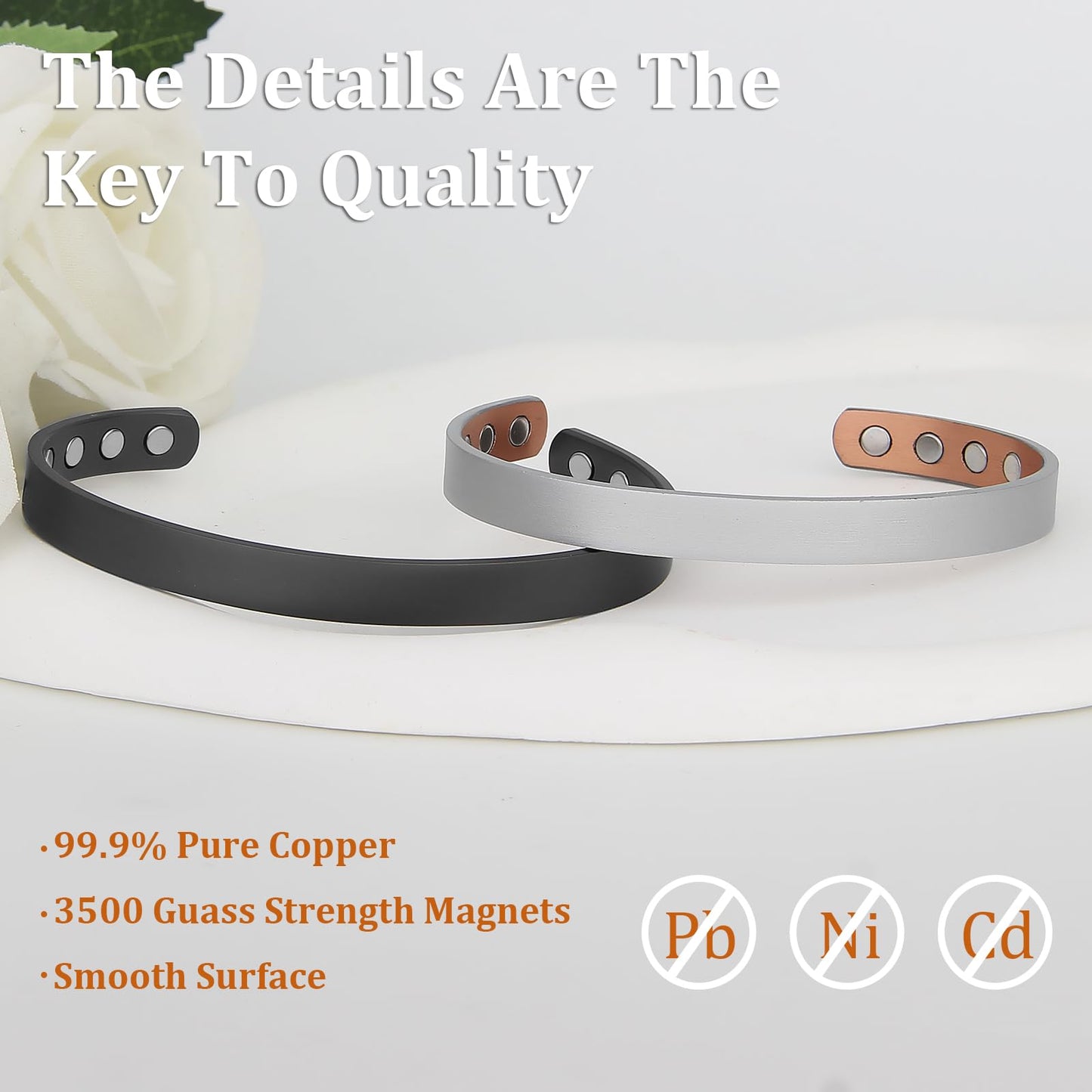 MagEnergy Copper Bracelet for Men and Women 99.9% Pure Copper Bangle Adjustable with 8 Magnets (Gunmetal)