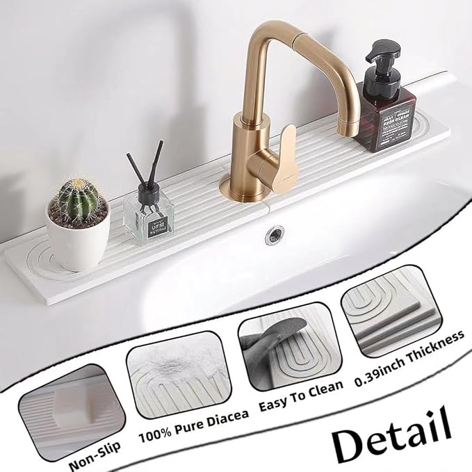 Quick Drying Stone Faucet Mat for Kitchen Sink, 18.1'' Long Diatomite Sink Tray