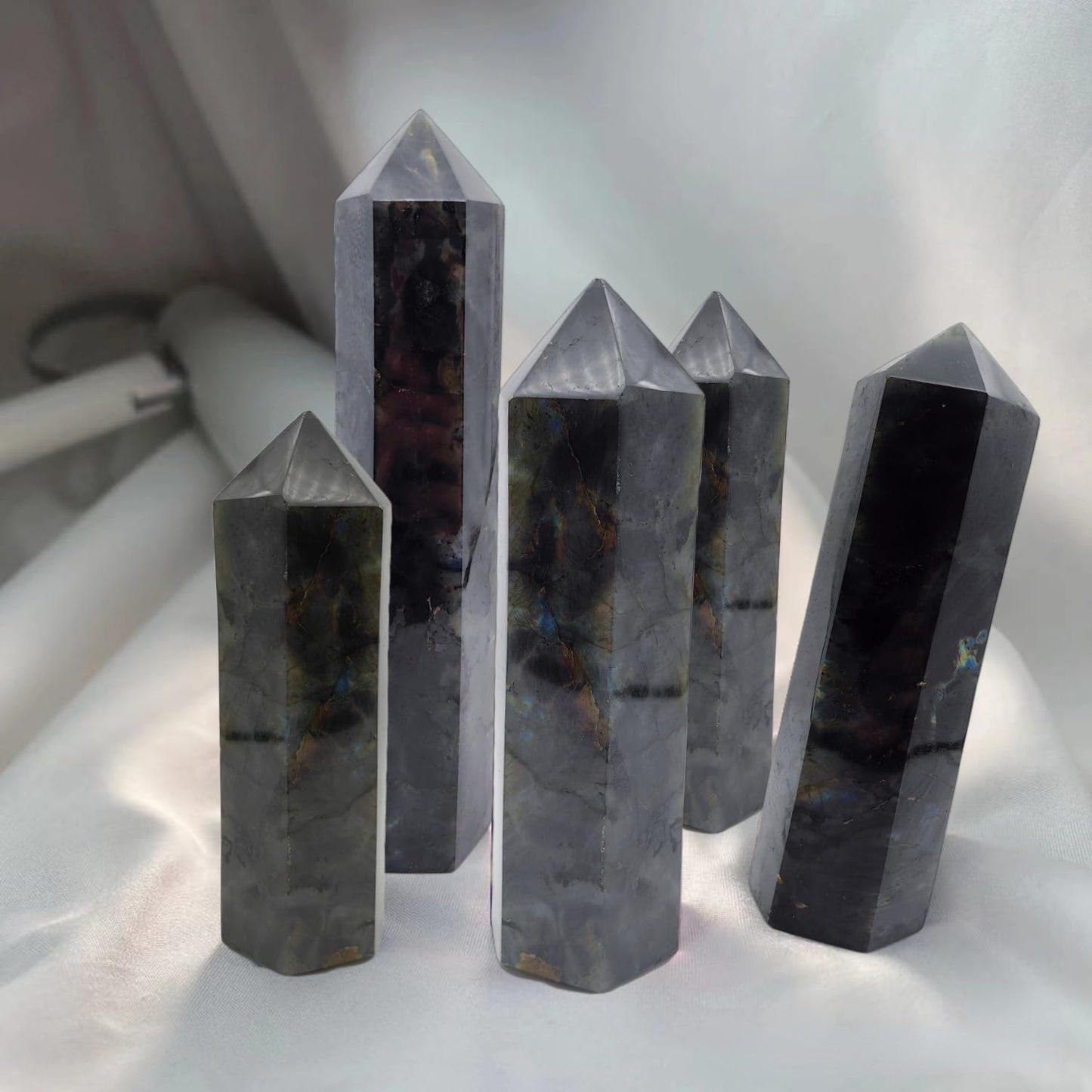 XMHOME Labradorite Crystal Tower 6 Faceted Healing Crystal Point Wand 1-1.5 Lbs Quartz Tower Large for Meditation Reiki Collection