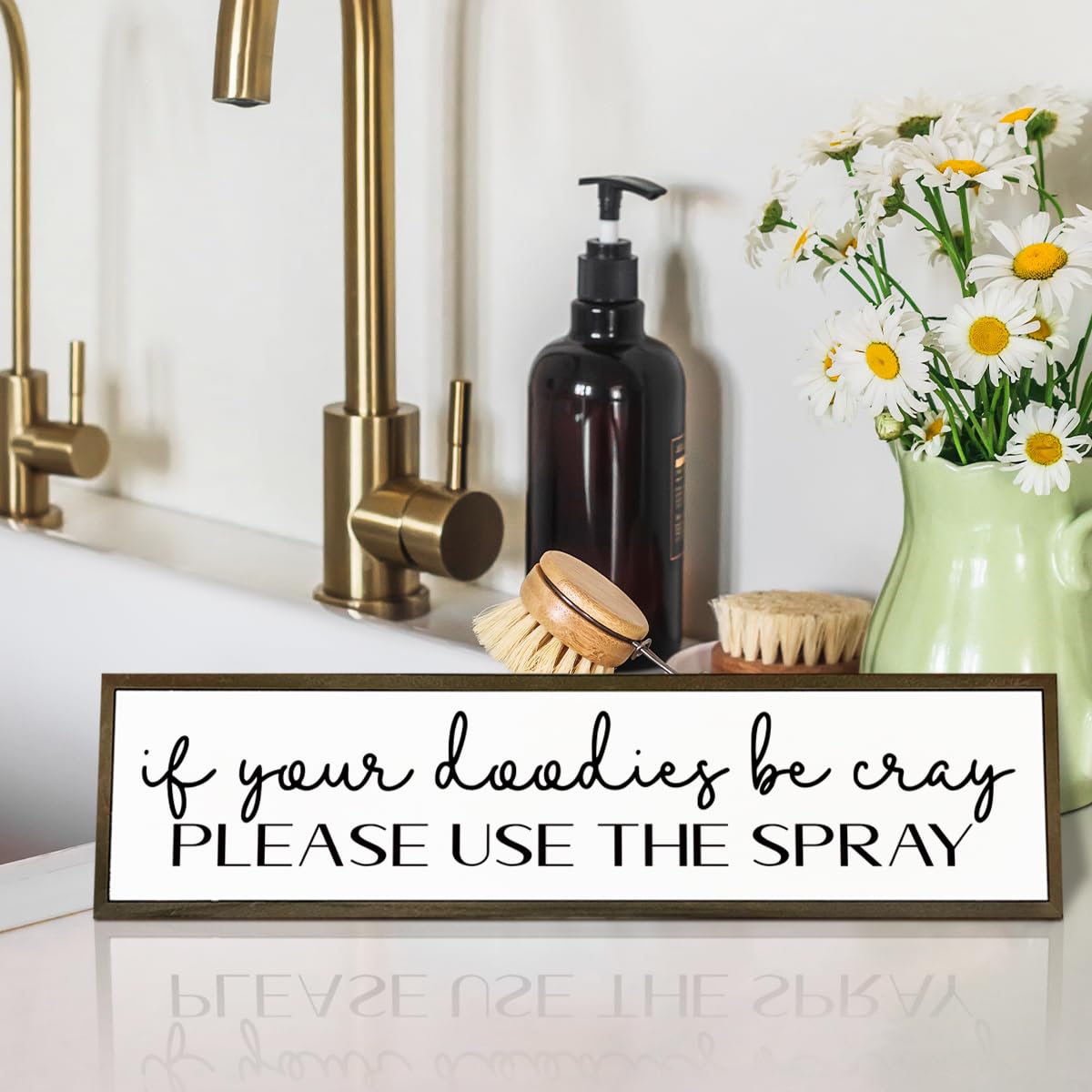 Funny Bathroom Signs, If You Doodies Be Cray Please Use the Spray Sign, Decoration for Toilet Restroom Bathroom, Rustic Wood Decor for Tabletop, Decorative Wooden Box Sign, 17.8x4x1.2 inches